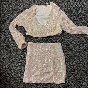 Lena Shimmering Cream Skirt Set